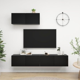 3-teiliges TV-Wohnzimmermöbelset aus schwarzem Holzwerkstoff von vidaXL, TV-Möbel - Ref: Foro24-3078806, Preis: 139,05 €, Rab...