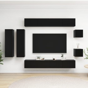 Juego de mueble para TV de 8 piezas aglomerado negro de vidaXL, Muebles TV - Ref: Foro24-3078811, Precio: 348,03 €, Descuento: %