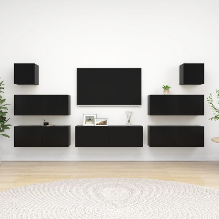 Set de muebles de salón TV 7 piezas madera ingeniería negro de vidaXL, Muebles TV - Ref: Foro24-3078818, Precio: 267,16 €, De...