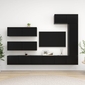 Set de muebles de salón TV 7 piezas madera de ingeniería negro de vidaXL, Muebles TV - Ref: Foro24-3078822, Precio: 357,05 €,...