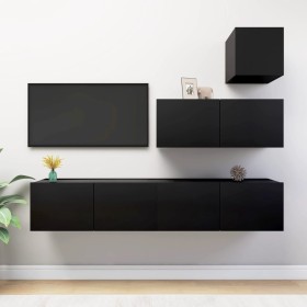 4-piece black plywood living room TV furniture set by vidaXL, TV Furniture - Ref: Foro24-3078841, Price: 156,82 €, Discount: %