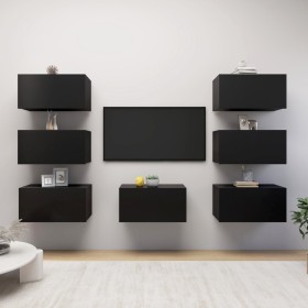 Muebles de salón 7 uds madera ingeniería negro 30,5x30x60 cm de vidaXL, Muebles TV - Ref: Foro24-3078848, Precio: 168,99 €, D...