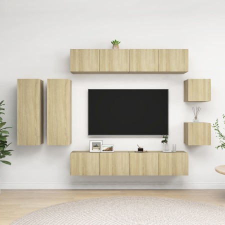 Wohnzimmer-TV-Möbelset 8-teilig aus Holzwerkstoff Sonoma-Eiche von vidaXL, TV-Möbel - Ref: Foro24-3079020, Preis: 307,81 €, R...