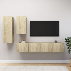 Living room TV set, 4 pieces, engineered wood, Sonoma oak. by vidaXL, TV Furniture - Ref: Foro24-3079047, Price: 151,99 €, Di...