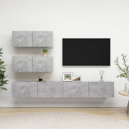 Living room TV set, 4-piece engineered wood furniture in gray concrete. by vidaXL, TV Furniture - Ref: Foro24-3079131, Price:...