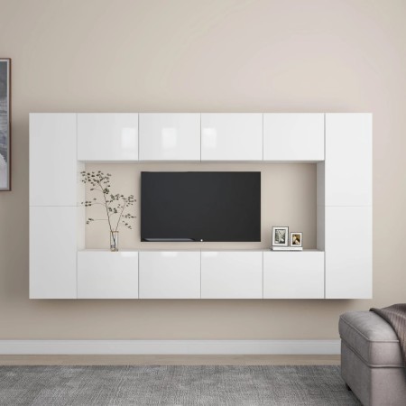 Set de muebles de salón 8 pzas madera ingeniería blanco brillo de vidaXL, Muebles TV - Ref: Foro24-3079299, Precio: 335,99 €,...