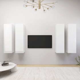 Living room furniture 4 pieces glossy white engineered wood by vidaXL, TV Furniture - Ref: Foro24-3079372, Price: 209,23 €, D...