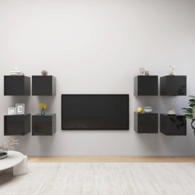 Muebles de pared para TV 8 uds negro con brillo 30,5x30x30 cm de vidaXL, Muebles TV - Ref: Foro24-3079474, Precio: 215,99 €, ...