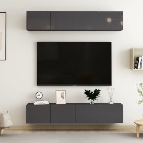 TV furniture 4 pcs glossy gray chipboard 100x30x30 cm by vidaXL, TV Furniture - Ref: Foro24-3079480, Price: 216,99 €, Discoun...