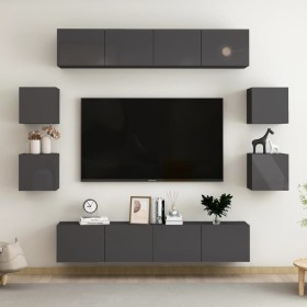 Juego de mueble para TV de 8 piezas aglomerado gris brillante de vidaXL, Muebles TV - Ref: Foro24-3079488, Precio: 310,99 €, ...