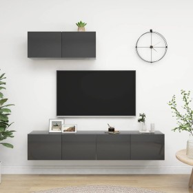 Mueble para TV de 3 piezas aglomerado gris brillante de vidaXL, Muebles TV - Ref: Foro24-3079541, Precio: 163,99 €, Descuento: %