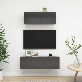 2-Piece TV Cabinet Set Glossy Gray Chipboard by vidaXL, TV Furniture - Ref: Foro24-3079542, Price: 120,78 €, Discount: %