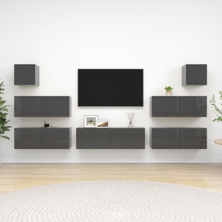 7-Piece TV Cabinet Set Glossy Gray Chipboard by vidaXL, TV Furniture - Ref: Foro24-3079553, Price: 348,35 €, Discount: %