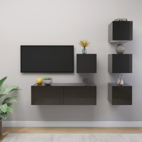 5-Piece TV Cabinet Set Glossy Gray Chipboard by vidaXL, TV Furniture - Ref: Foro24-3079562, Price: 165,46 €, Discount: %