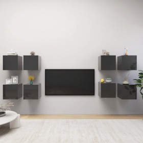 Muebles de pared para TV 8 uds gris con brillo 30,5x30x30 cm de vidaXL, Muebles TV - Ref: Foro24-3079579, Precio: 182,99 €, D...