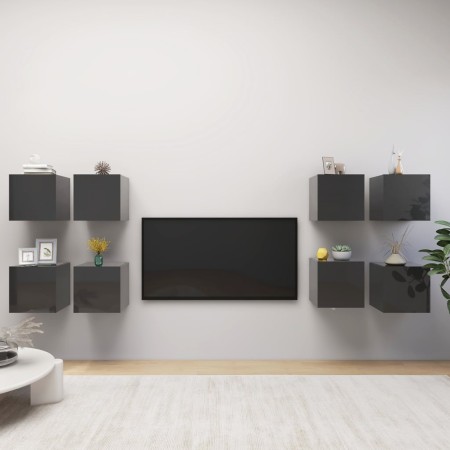 Muebles de pared para TV 8 uds gris con brillo 30,5x30x30 cm de vidaXL, Muebles TV - Ref: Foro24-3079579, Precio: 182,88 €, D...