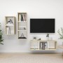 3-piece living room furniture set in white and Sonoma oak engineered wood by vidaXL, TV Furniture - Ref: Foro24-3079633, Pric...