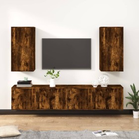 TV furniture set 4 pieces smoked oak plywood by vidaXL, TV Furniture - Ref: Foro24-3188699, Price: 214,69 €, Discount: %