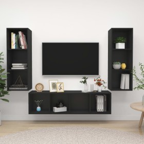 3-Piece Black Chipboard TV Cabinet Set by vidaXL, TV Furniture - Ref: Foro24-3079746, Price: 151,99 €, Discount: %