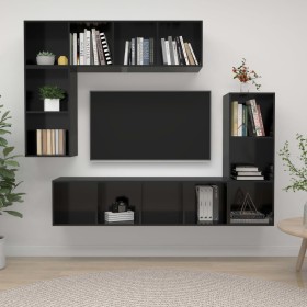 Muebles de salón 4 piezas madera de ingeniería negro brillo de vidaXL, Muebles TV - Ref: Foro24-3079824, Precio: 199,99 €, De...