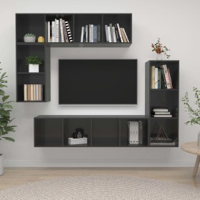 Muebles de salón 4 piezas madera de ingeniería gris brillo de vidaXL, Muebles TV - Ref: Foro24-3079825, Precio: 198,99 €, Des...