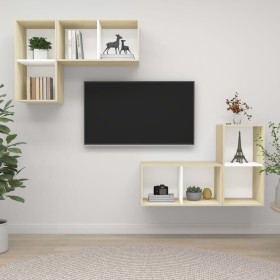 Wall-mounted living room furniture 4 pieces white and Sonoma oak by vidaXL, TV Furniture - Ref: Foro24-3079840, Price: 136,27...