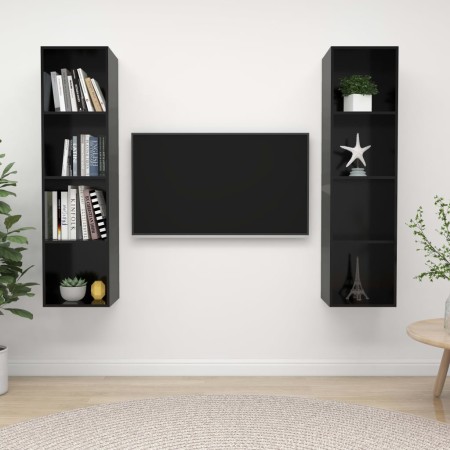 Muebles de salón de pared 2 pzas madera ingeniería negro brillo de vidaXL, Muebles TV - Ref: Foro24-3079869, Precio: 126,93 €...