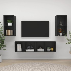 Muebles de pared para TV 4 uds aglomerado negro de vidaXL, Muebles TV - Ref: Foro24-3079872, Precio: 129,99 €, Descuento: %