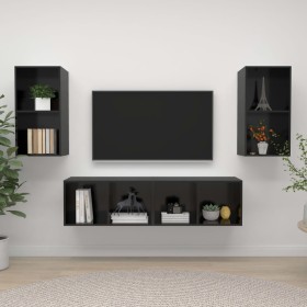 Wall-mounted living room furniture 4 pieces glossy black engineered wood by vidaXL, TV Furniture - Ref: Foro24-3079878, Price...