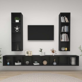 Wall living room furniture 4 pieces black engineered wood by vidaXL, TV Furniture - Ref: Foro24-3079890, Price: 237,54 €, Dis...