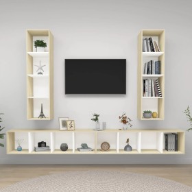 Wall-mounted living room furniture 4 pieces white and Sonoma oak by vidaXL, TV Furniture - Ref: Foro24-3079894, Price: 236,99...