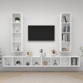 Wall-mounted living room furniture 4 pieces white and Sonoma oak by vidaXL, TV Furniture - Ref: Foro24-3079895, Price: 255,43...