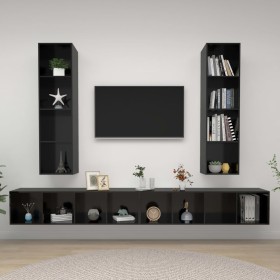 Wall-mounted living room furniture 4 pieces glossy black engineered wood by vidaXL, TV Furniture - Ref: Foro24-3079896, Price...