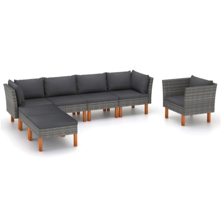 Set de muebles de jardín 7 pzas ratán sintético eucalipto gris de vidaXL, Conjuntos de jardín - Ref: Foro24-3082082, Precio: ...