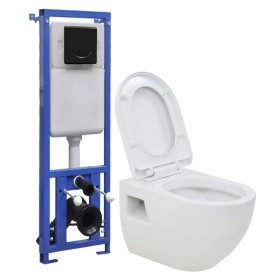 Wall-mounted toilet with ceramic hidden high cistern by vidaXL, Bathrooms - Ref: Foro24-3082092, Price: 310,00 €, Discount: %