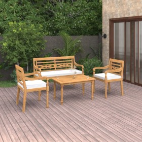 Set Gartenmöbel 4-teilig und Kissen massives Teakholz von vidaXL, Gartensets - Ref: Foro24-3087052, Preis: 549,42 €, Rabatt: %