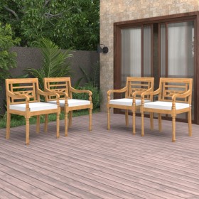 Batavia chairs with cushions 4 units solid teak wood by vidaXL, Garden chairs - Ref: Foro24-3087054, Price: 526,48 €, Discoun...