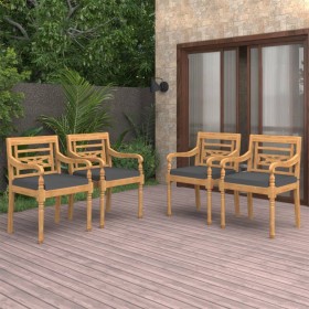 Batavia chairs with cushions 4 units solid teak wood by vidaXL, Garden chairs - Ref: Foro24-3087057, Price: 454,99 €, Discoun...