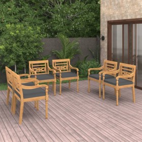 Batavia chairs with cushions 6 units solid teak wood by vidaXL, Garden chairs - Ref: Foro24-3087058, Price: 681,99 €, Discoun...