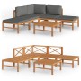 Set de muebles de jardín 6 pzas madera de teca y cojines gris de vidaXL, Conjuntos de jardín - Ref: Foro24-3087193, Precio: 5...