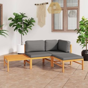 Set de muebles de jardín 4 pzas madera de teca y cojines gris de vidaXL, Conjuntos de jardín - Ref: Foro24-3087195, Precio: 3...