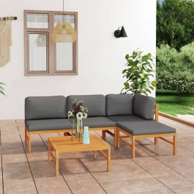 5-piece teak wood garden furniture set with gray cushions by vidaXL, Garden sets - Ref: Foro24-3087197, Price: 505,99 €, Disc...