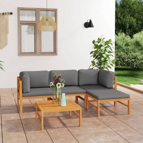 Garden furniture set 5 pieces teak wood and gray cushions by vidaXL, Garden sets - Ref: Foro24-3087199, Price: 515,99 €, Disc...