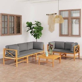 Set de muebles de jardín 6 pzas madera de teca y cojines gris de vidaXL, Conjuntos de jardín - Ref: Foro24-3087215, Precio: 7...