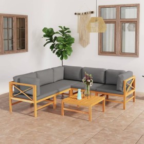 Garden furniture set 6 pieces teak wood and gray cushions by vidaXL, Garden sets - Ref: Foro24-3087219, Price: 758,99 €, Disc...