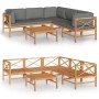 Garden furniture set 6 pieces teak wood and gray cushions by vidaXL, Garden sets - Ref: Foro24-3087219, Price: 758,03 €, Disc...