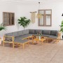 Garden furniture set 11 pieces teak wood and gray cushions by vidaXL, Garden sets - Ref: Foro24-3087229, Price: 1,00 €, Disco...