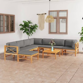 Garden furniture set 9 pieces teak wood and gray cushions by vidaXL, Garden sets - Ref: Foro24-3087235, Price: 1,00 €, Discou...