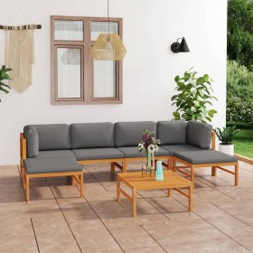 Garden furniture set 7 pieces teak wood and gray cushions by vidaXL, Garden sets - Ref: Foro24-3087237, Price: 709,99 €, Disc...