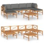 Set de muebles de jardín 7 pzas madera de teca y cojines gris de vidaXL, Conjuntos de jardín - Ref: Foro24-3087237, Precio: 7...